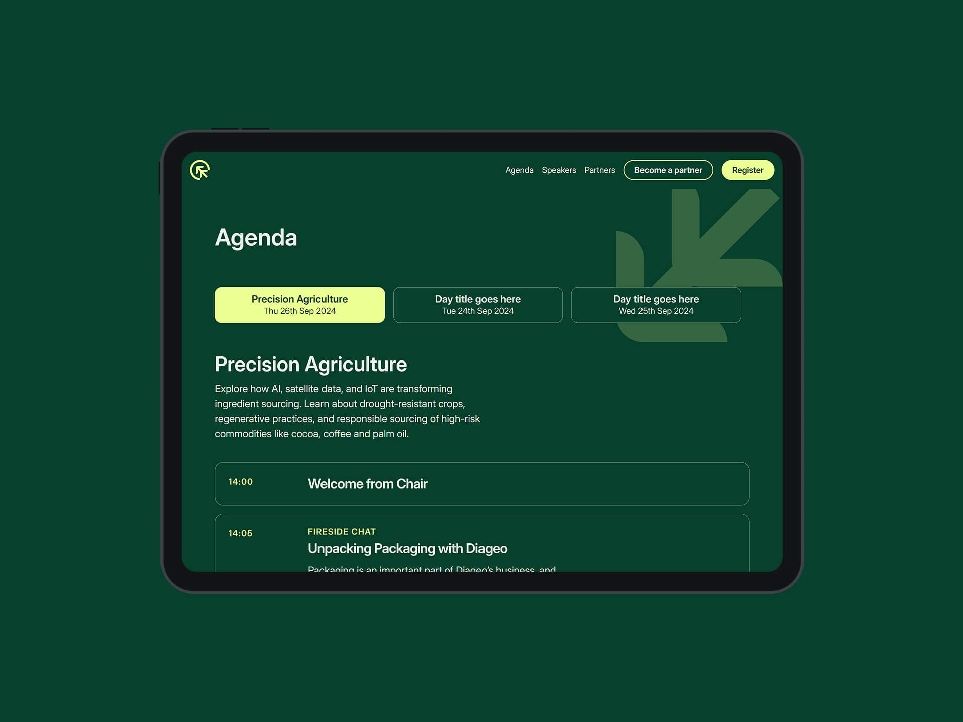 A laptop screen of the website agenda page