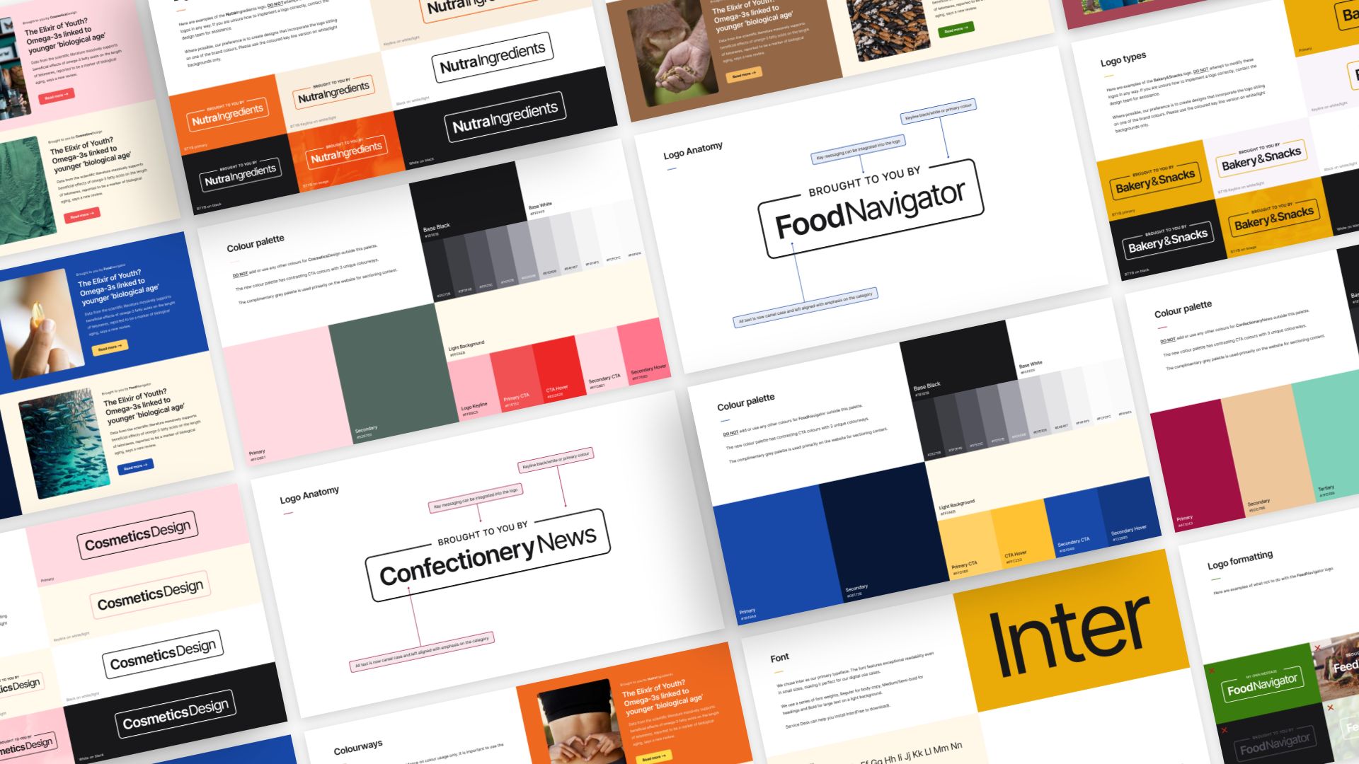 Collection of pages from each brand guideline