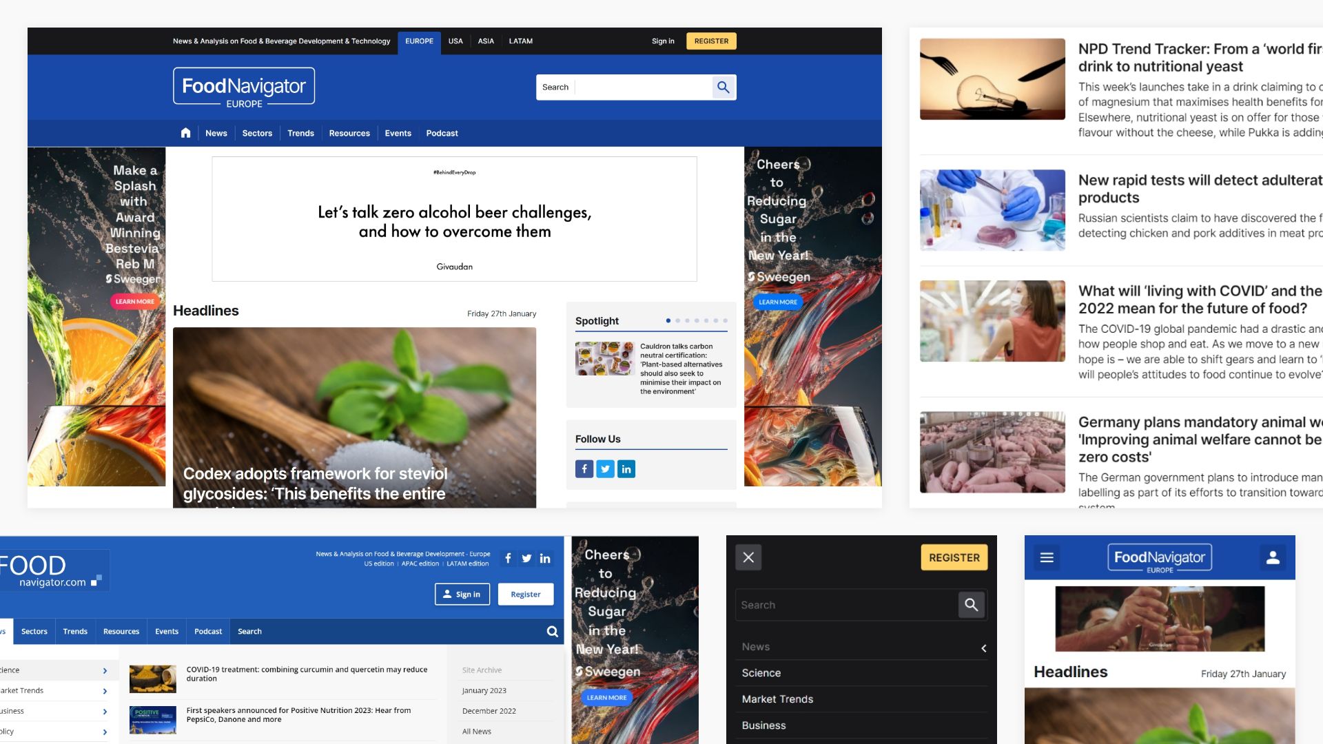 Screen shot of foodnavigator homepage after the styling re-fresh