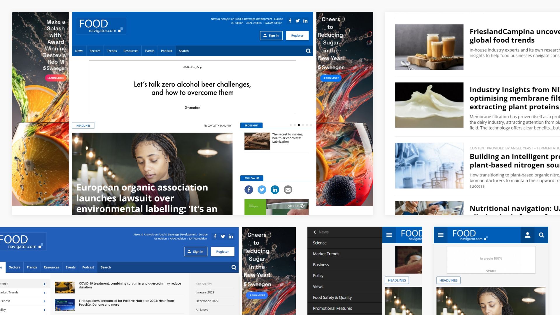 Screen shot of foodnavigator homepage before the styling re-fresh