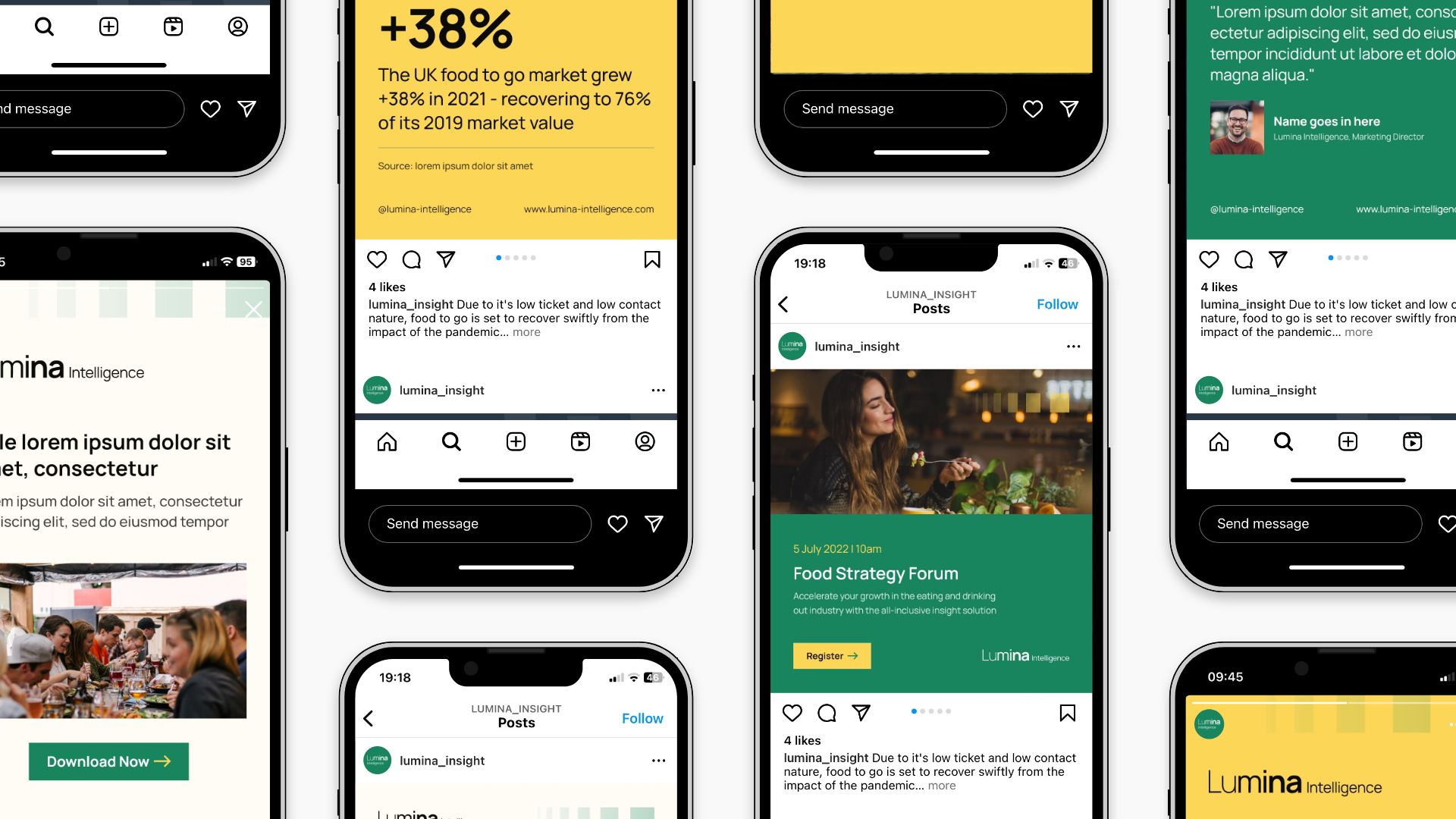 Lumina Instagram posts on phone mock-ups