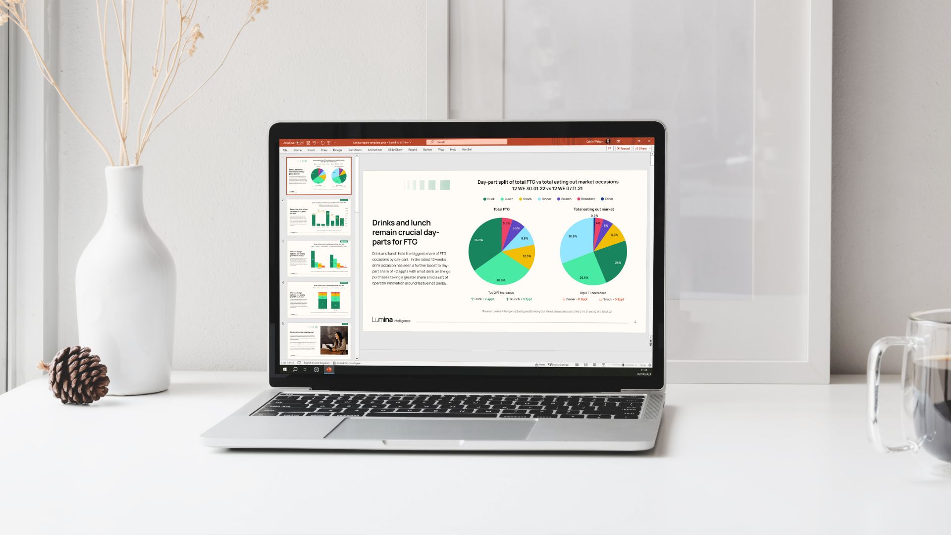 Powerpoint report displayed on a laptop screen