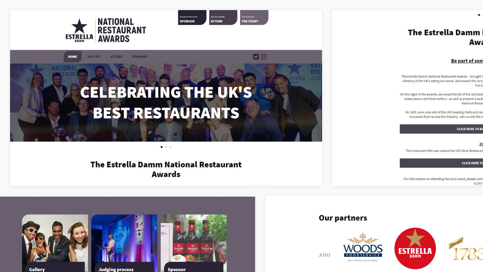 Before pages of the National Restaurant Awards Website