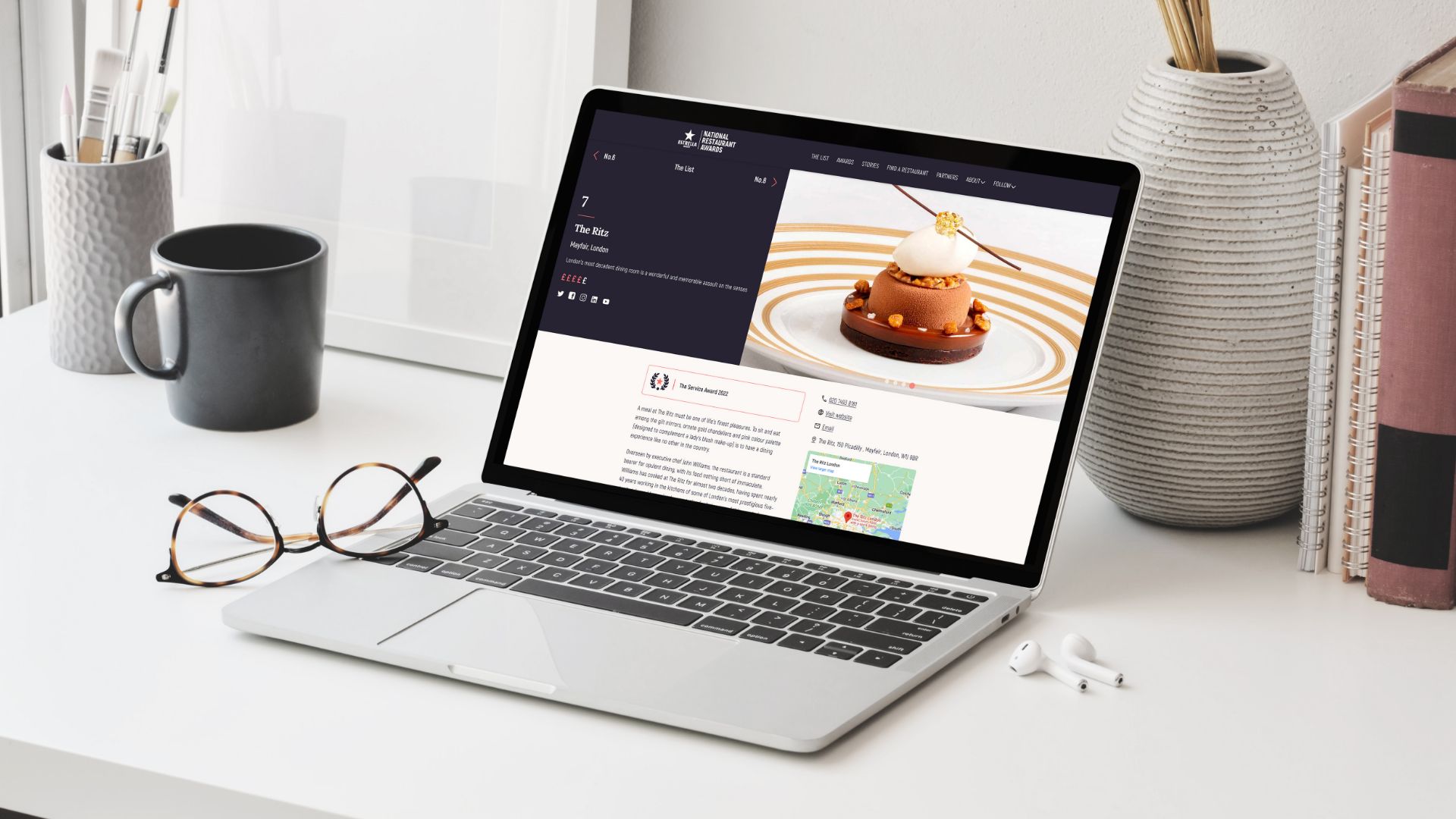 The profile page on National Restaurant Awards displayed on a macbook screen