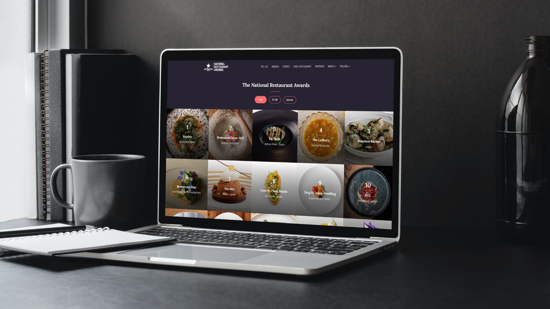 The list page on National Restaurant Awards displayed on a macbook screen