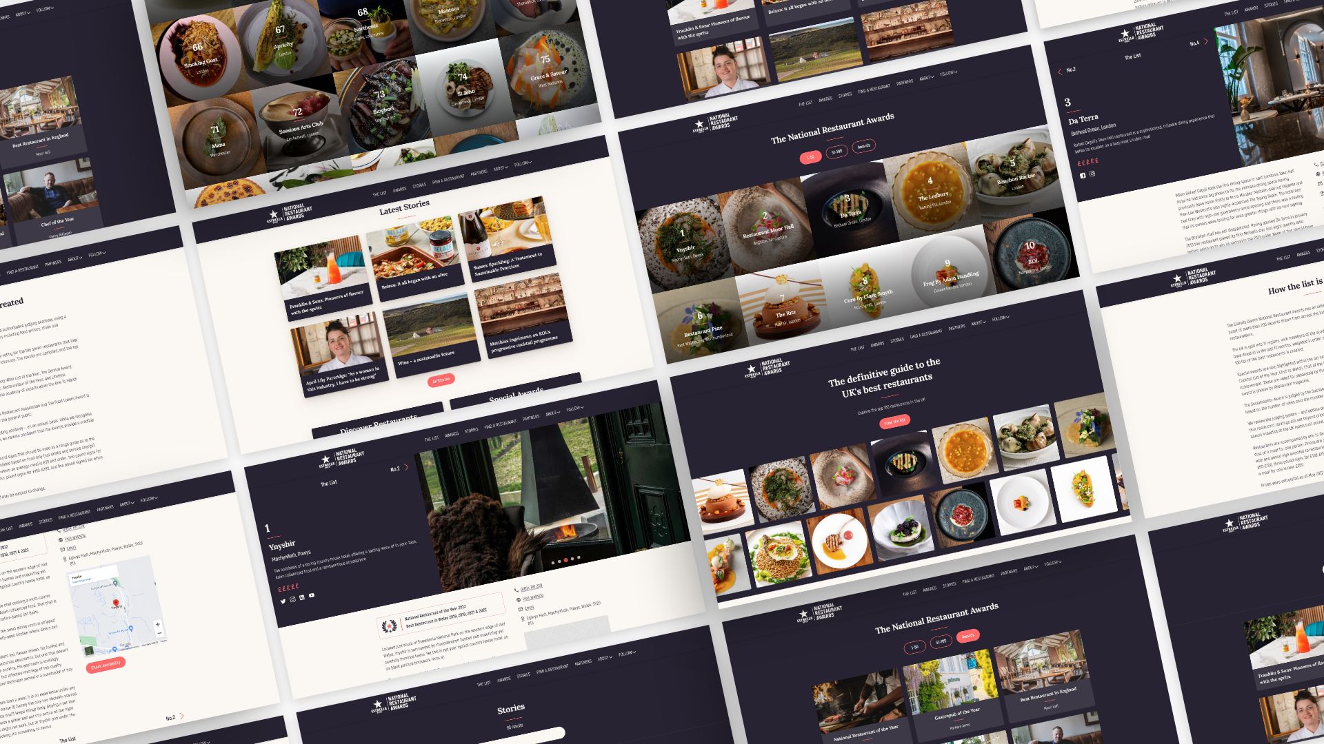 Collage of pages from the National Restaurant Awards website